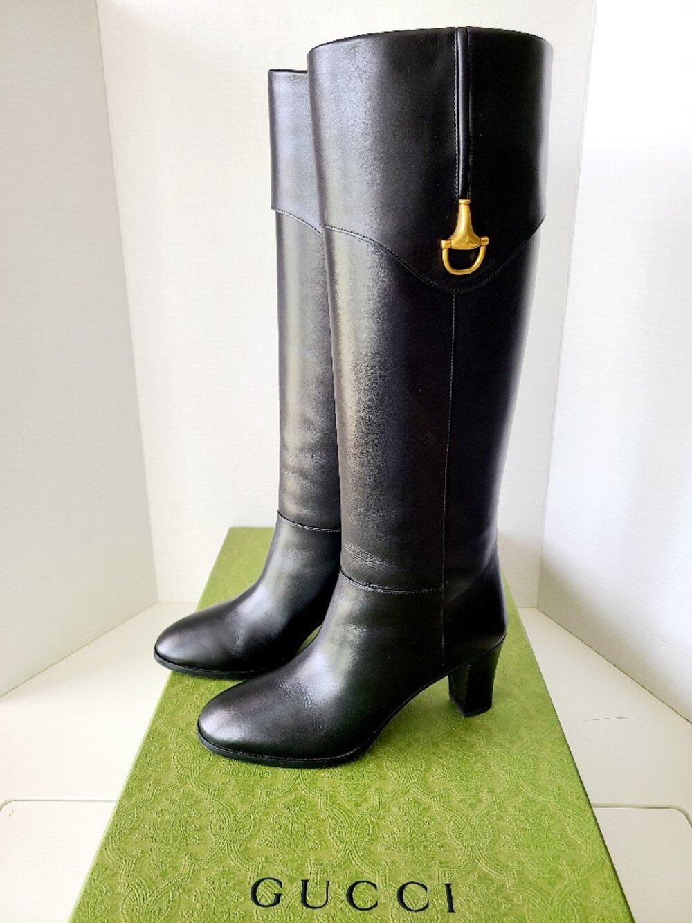 Gucci Elizabeth Horsebit Riding Boots Black 38